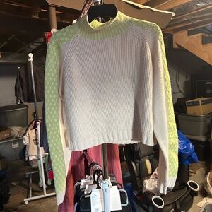 Wild Fable White and Green Cowl Sweater